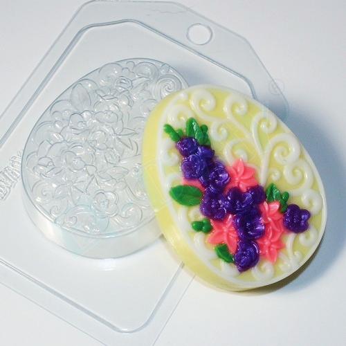 Яйцо плоское Орнамент и цветы, форма для мыла пластиковая Пластиковые формы