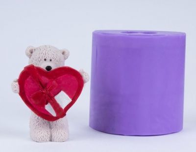 Медвежонок с сердцем-коробкой, 3D форма для мыла силиконовая Силиконовые формы