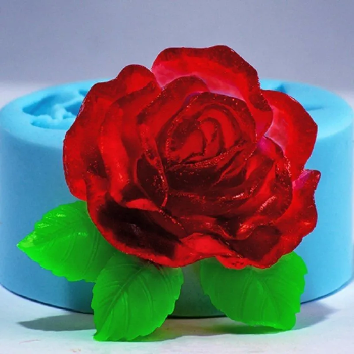 Роза с листочками 2 2D, форма для мыла силиконовая Силиконовые формы