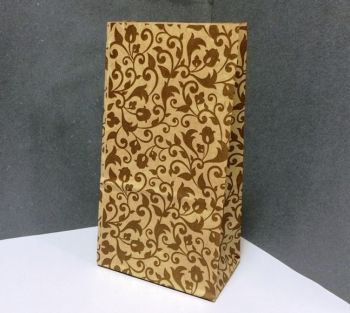 Крафт пакет Растительный орнамент, коричневый, 200х100х70 Упаковка