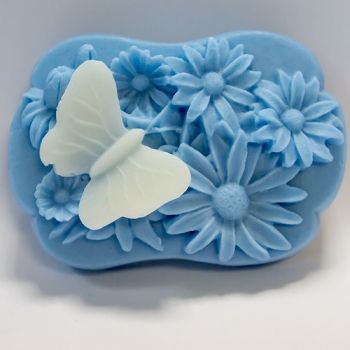 Ромашки и бабочка 2D, форма для мыла силиконовая