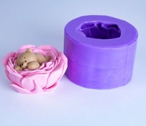 Мишка в цветке 3D, форма для мыла силиконовая