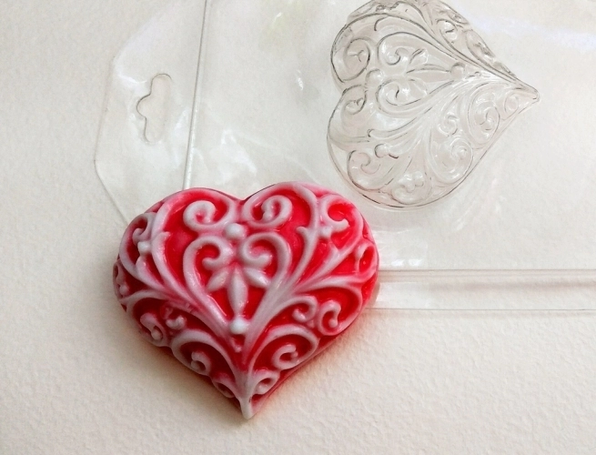 Сердце узорное, форма для мыла пластиковая Пластиковые формы