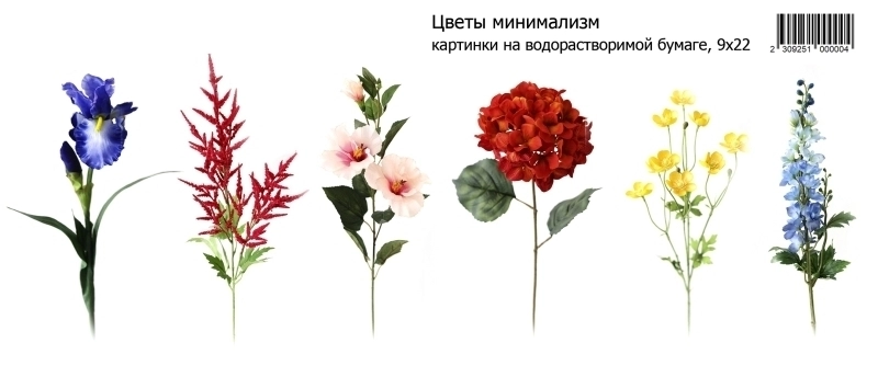 Цветы минимализм, картинки на водорастворимой 9х22 Водорастворимые картинки